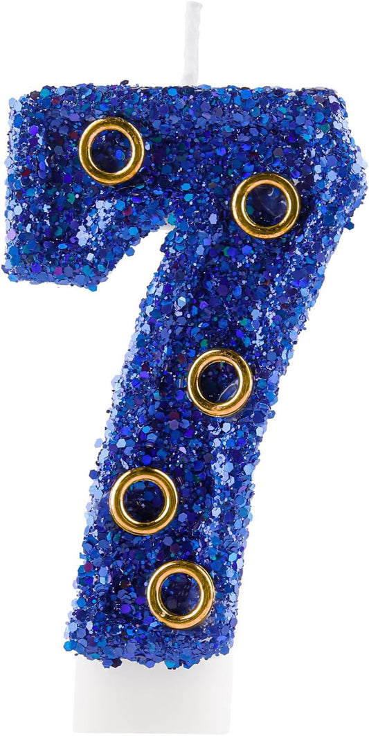 Blue Gold Rings Hedgehog Themed Birthday Candle, Number 7 Candle Cake Topper, Character Cartoon Theme for Boys Girls Birthday Party Decorations Supplies