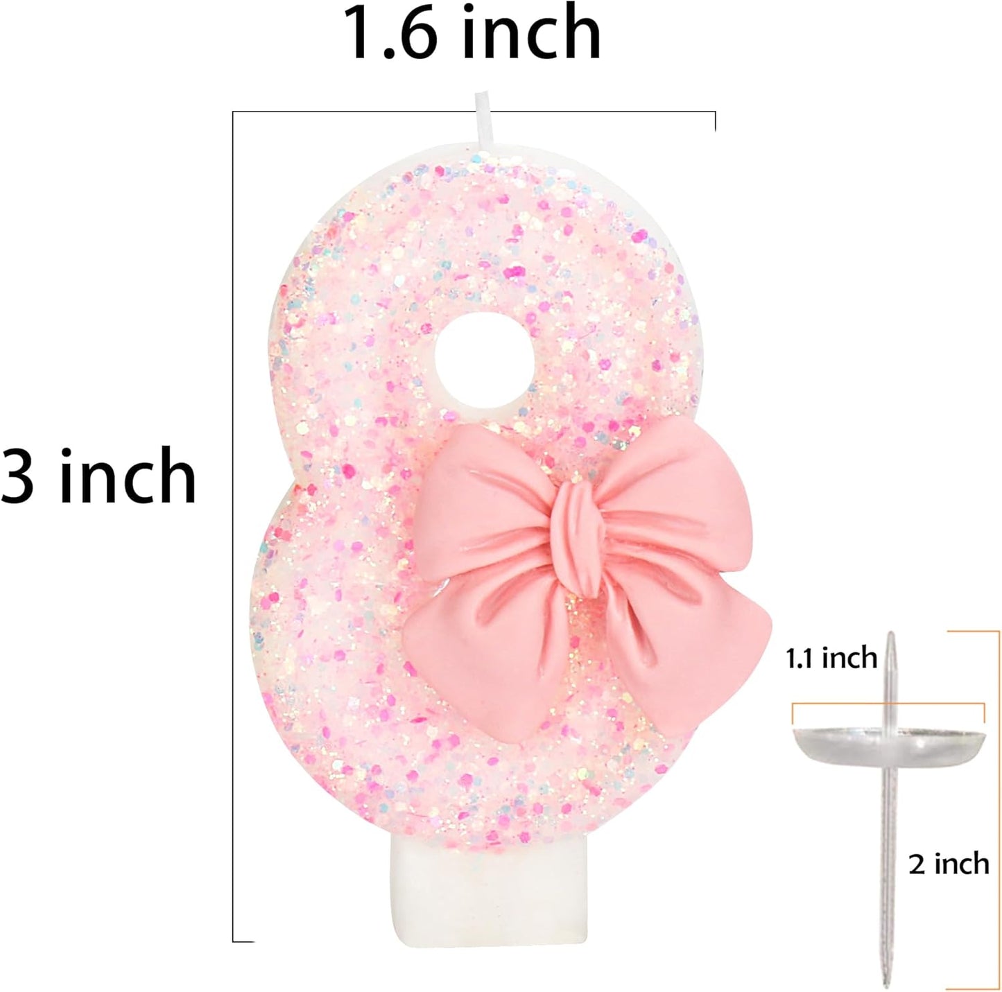 80th Birthday Candles for Cake, Pink Bow Number Cake Candles, 2.76 inch Number Happy Birthday Candle, Cake Topper Decoration for Birthday Party (Number 80)