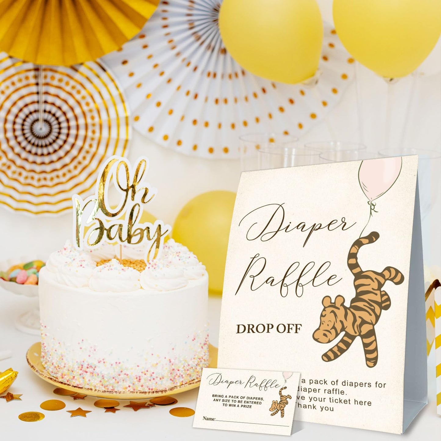 Winnie Baby Shower Decorations-Baby Shower Games-Baby Shwoer Party Decor-Baby Shower Table Sign Centerpieces-Baby Shower Games Pooh Birthday Supplies Party Decorations-Diaper Raffle