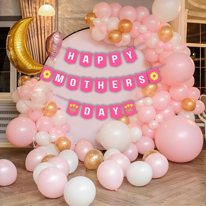 Happy Mother's Day Banner Set Decoration for Mother's Day Party Decorations Backdrop Garland for Mom Mother's Day Glitter Garland Photo Props (Pink Yellow Sunflower)