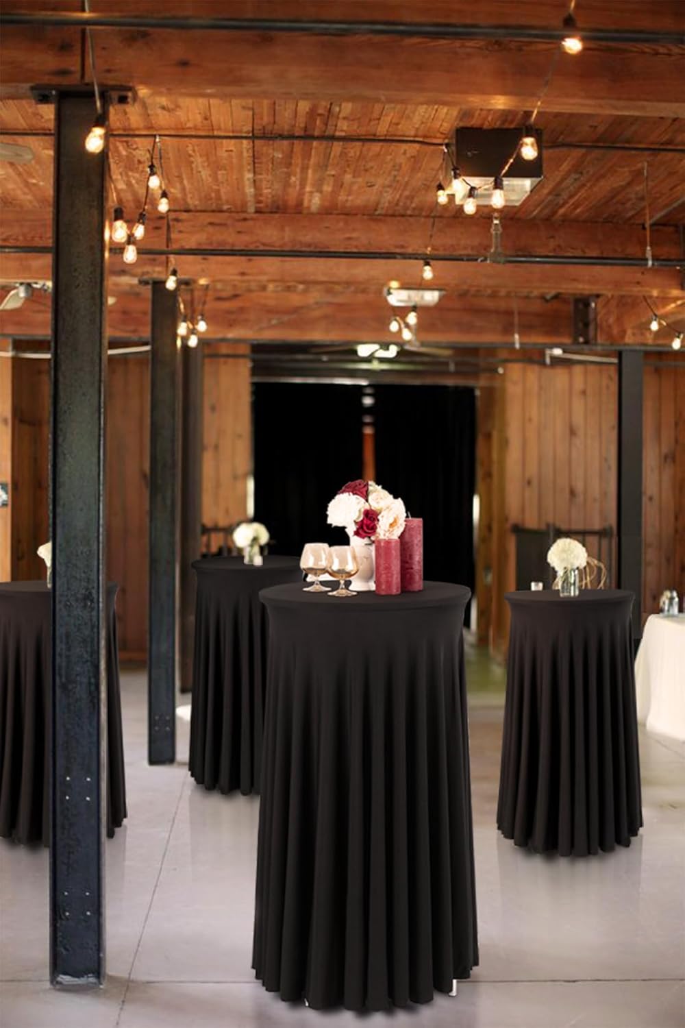 Your Magic Moment Round Cocktail Table Skirt Black Set of 2 for highboy Round Tablecloth Spandex Fitted Table Covers for 24 in Small Corner