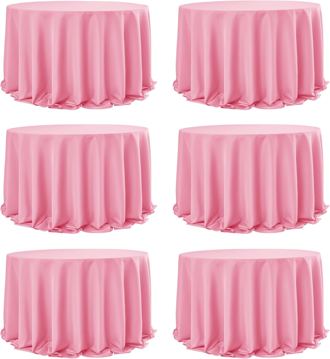 6-Pack Pink Round Tablecloths, 132 Inches, Stain-Resistant Polyester for 6-8 Ft Round Tables - Washable Table Covers for Weddings, Banquets, Birthday Parties, Events