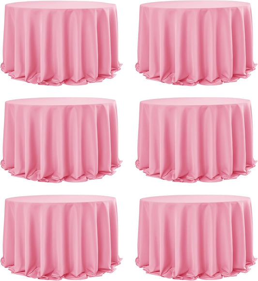 6-Pack Pink Round Tablecloths, 132 Inches, Stain-Resistant Polyester for 6-8 Ft Round Tables - Washable Table Covers for Weddings, Banquets, Birthday Parties, Events