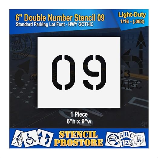 Pavement, Curb, and WheelStop Stencils - 6 inch Double Number Stencil - (09) - 6" x 9" x 1/16" (63 mil) - Light-Duty