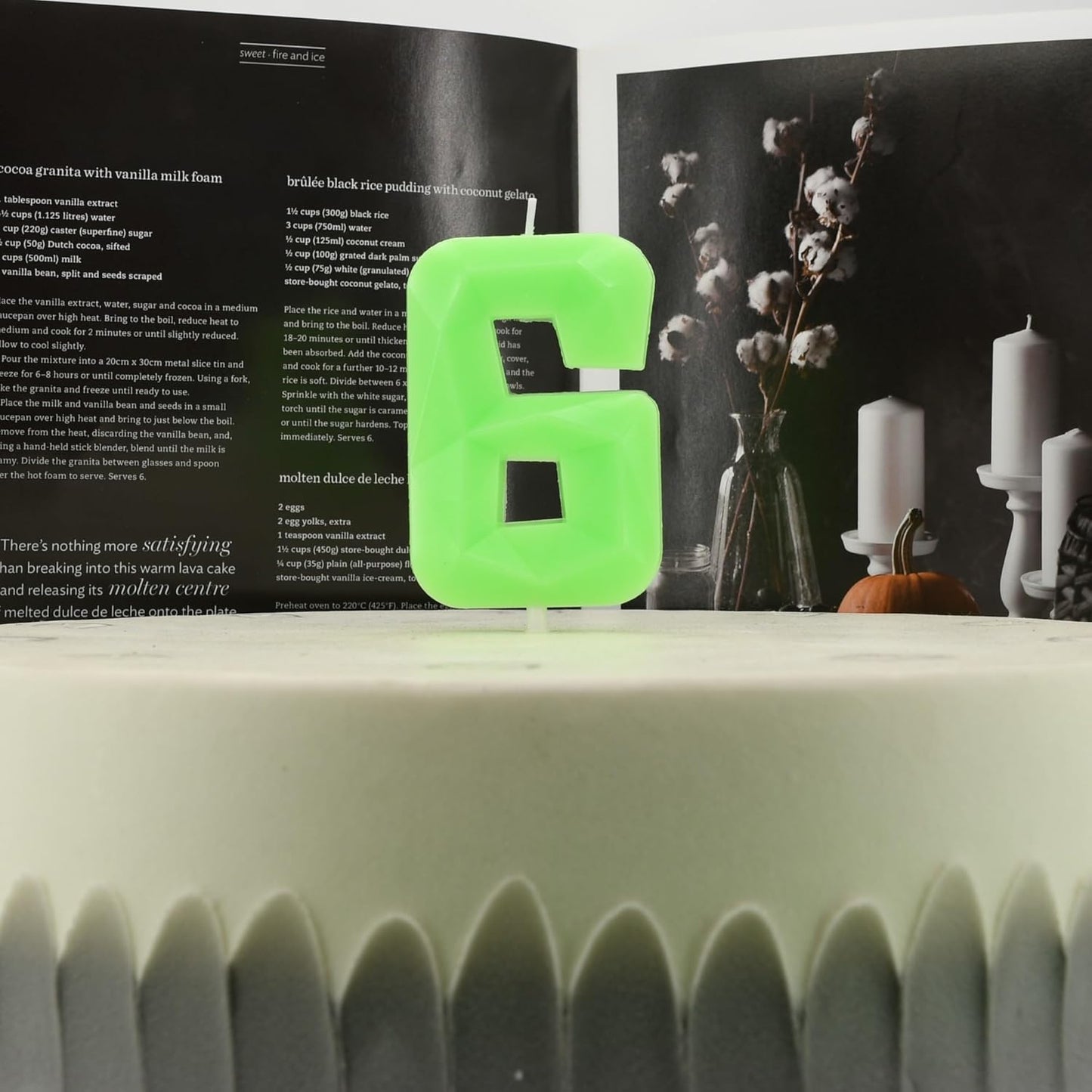 DERVENTA Large Birthday Candle Number 3D Luminous Green 3.7 inch Party Celebration Anniversary Decoration Cake Topper 1 Piece (Luminous Green Number 6)