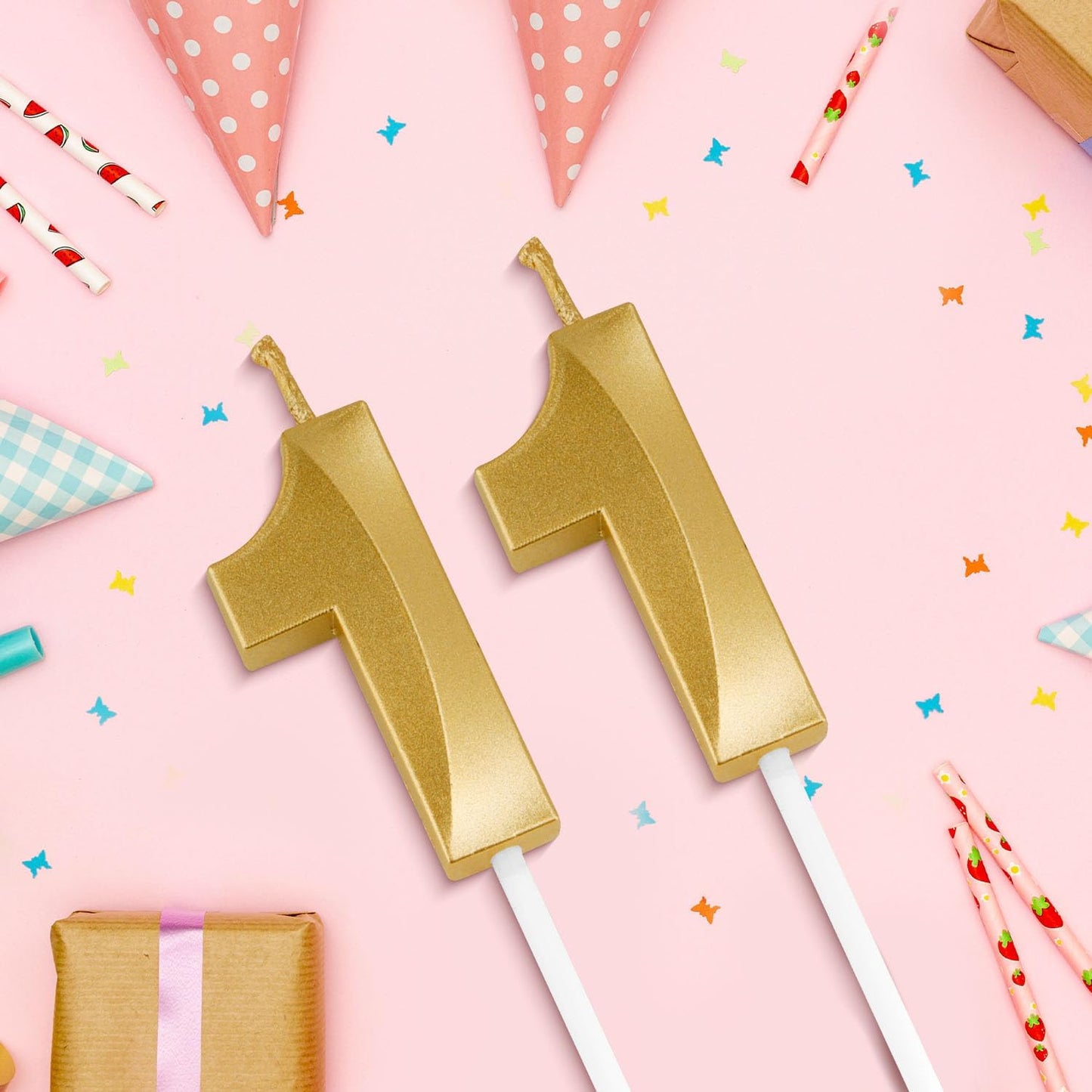 Birthday Candles, 1.96 Inch Number 11 Happy Birthday Candles, Number Candles Decoration for Birthday Party and Anniversary Celebration(Champagne Gold)