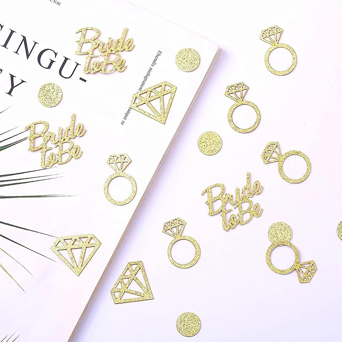 Bridal Shower Table Confetti for Engagement Party Decor Bride to be,Diamond Ring and Dots Paper Confetti for Wedding Bachelorette Party Favors - Gold