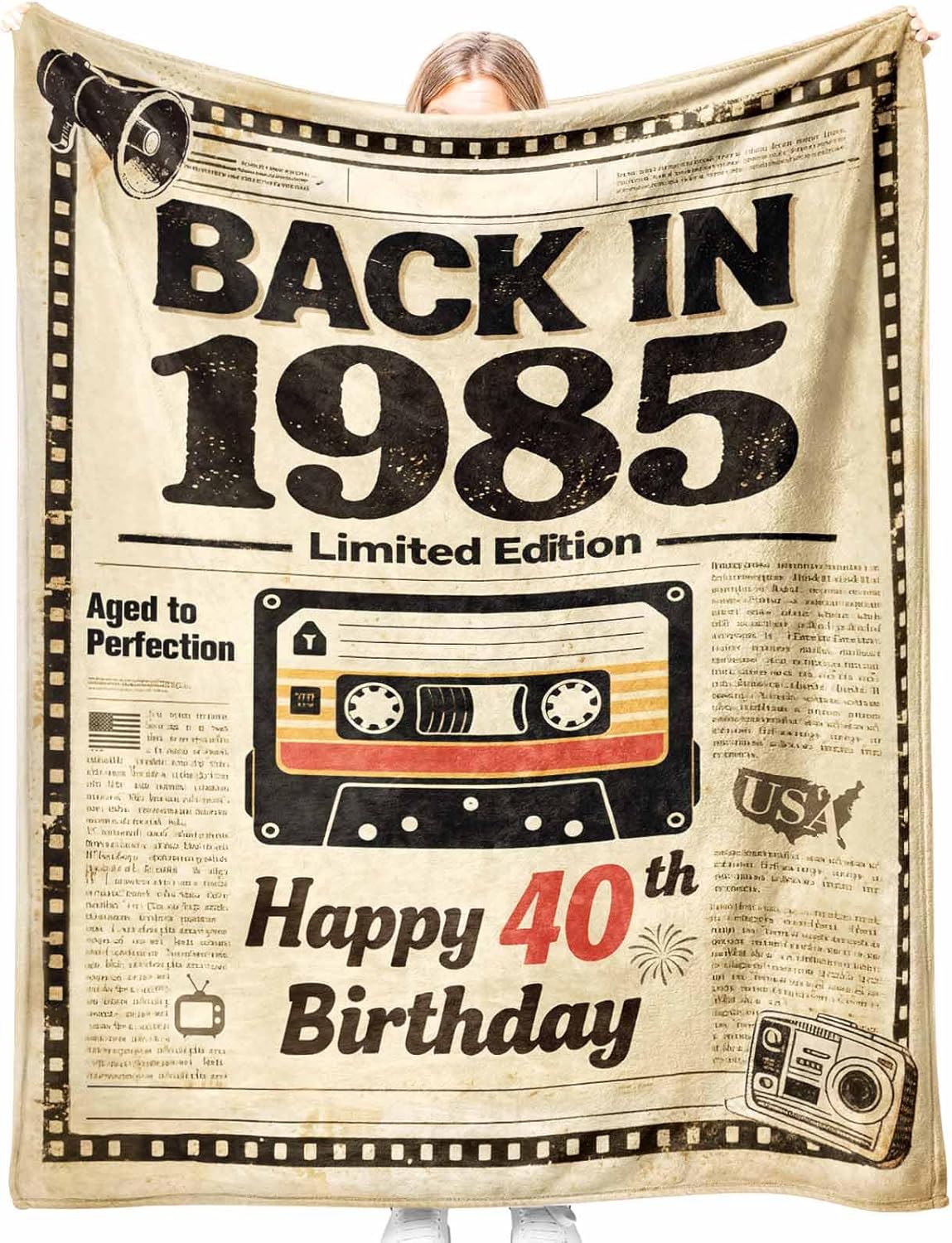 40th Birthday Gifts Men Women, Flannel Soft Blanket Decorations, Unique 40 Years Old Birthday Gifts for Men Women, 1985 Birthday Gifts for Men Male, Back in 1985, 50x60 inches