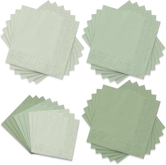 Whaline 150 Pack Sage Green Paper Napkin 3 Sage Green Colors Disposable Luncheon Napkins Dinner Napkins for Wedding Party Celebration Gathering Supplies Table Decorations