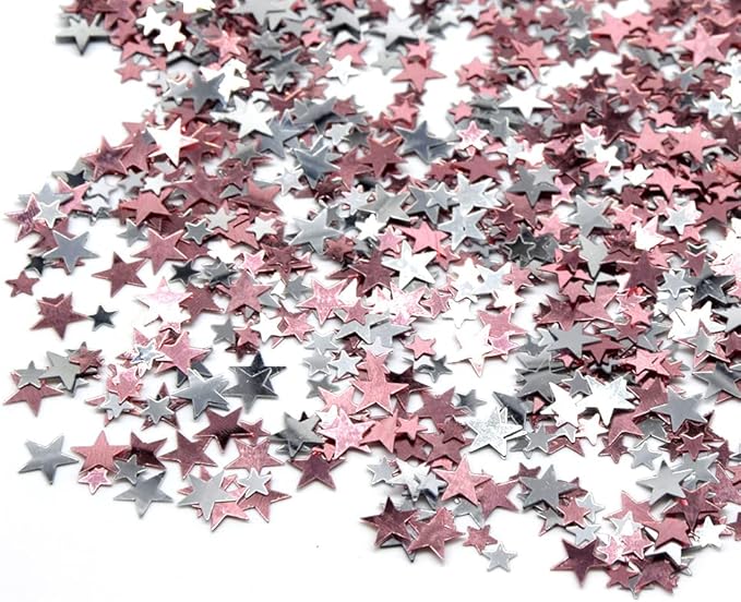Ruidee 60g Star Confetti Metallic Foil Stars Table Confetti Metallic Foil Stars Sequin for Halloween Birthday Wedding Festival Party DIY(Rose Gold/Silver)
