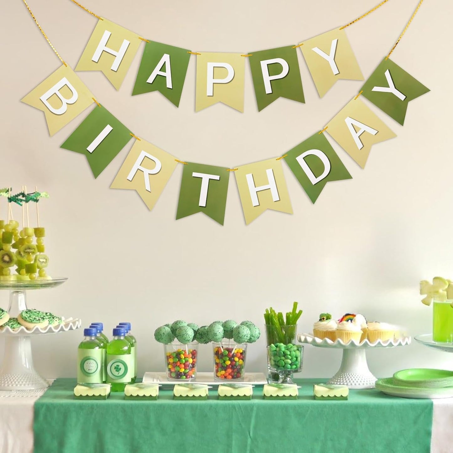 Pre-Strung Green Happy Birthday Banner - NO DIY Birthday Party Banner Sign Decorations for Women Men Girl Boy Party Supplies (Brown Green)