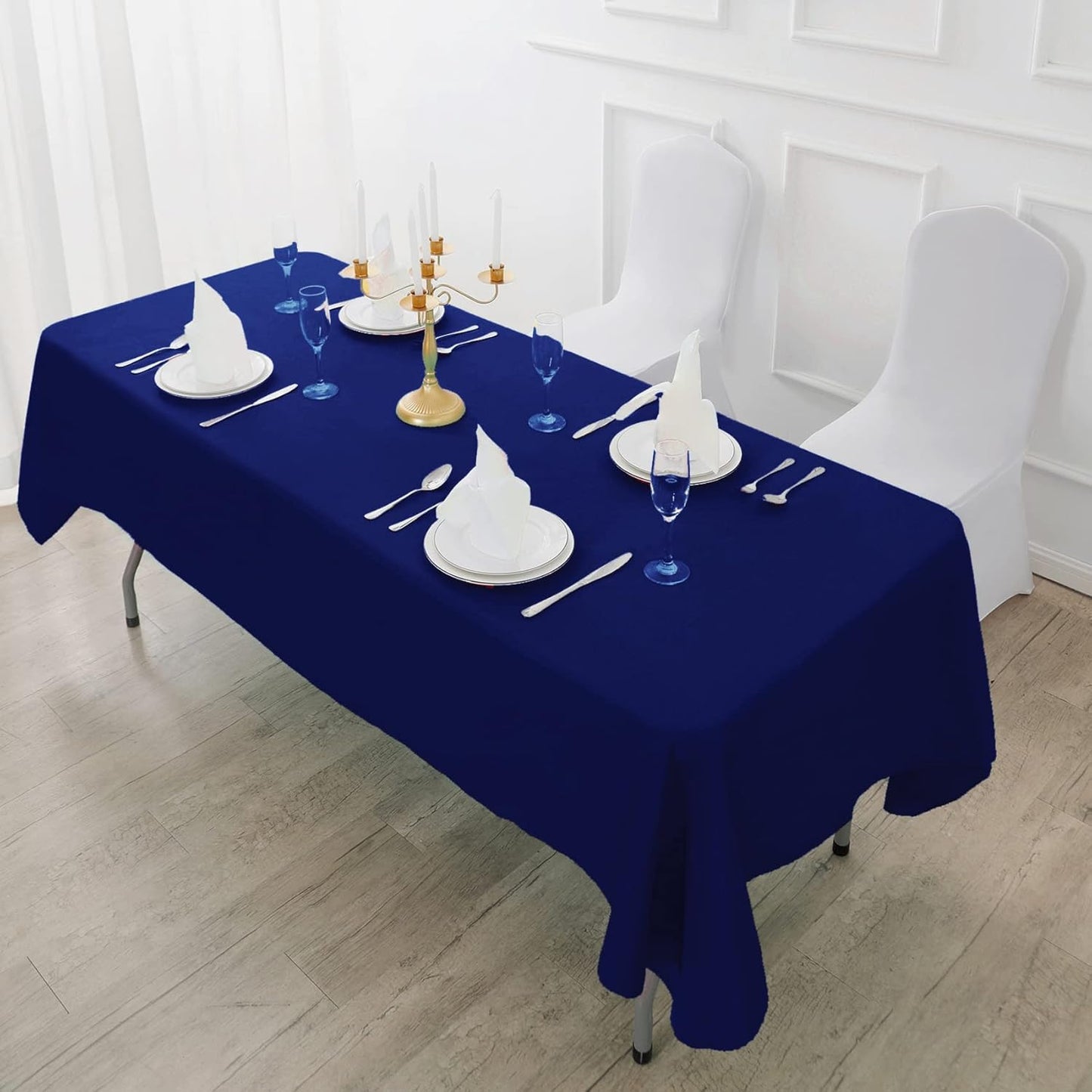 Fokitut 2 Pack Waterproof Rectangle Tablecloth, 60x102 Inch, Stain Resistant and Wrinkle Polyester Table Cloth, Fabric Table Cover for Kitchen Dining, Wedding, Party, Holiday Dinner-Royal Blue