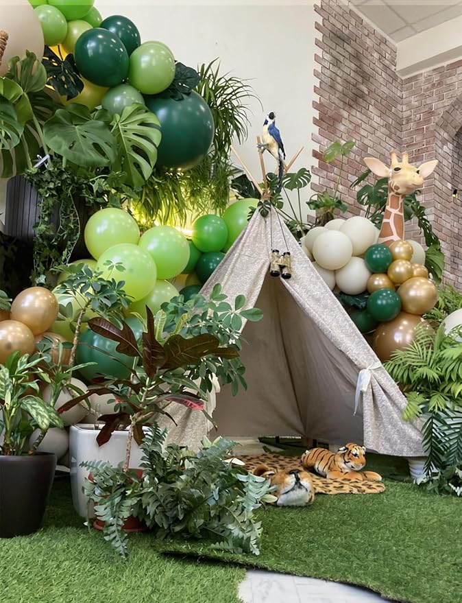Green and Gold Balloons, 60Pcs 12Inch Different Shades Green Balloon and Metallic Gold Latex Balloon for Jungle Safari Birthday Baby Shower Party Decorations