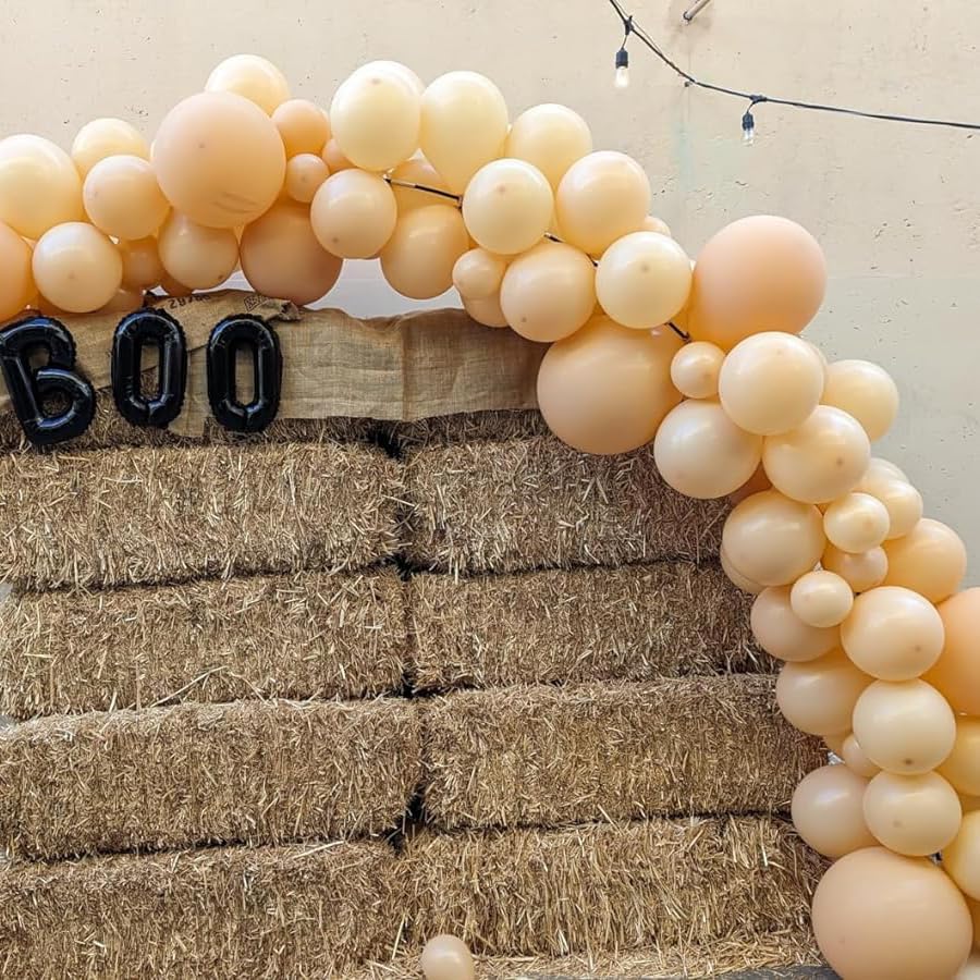 Nude Balloons - 12 inch 100pcs Latex - Round Neutral Boho Birthday with 2 Ribbons, Helium Apricot Balloons for Birthday Party, Wedding, Anniversary, Baby Shower Decorations