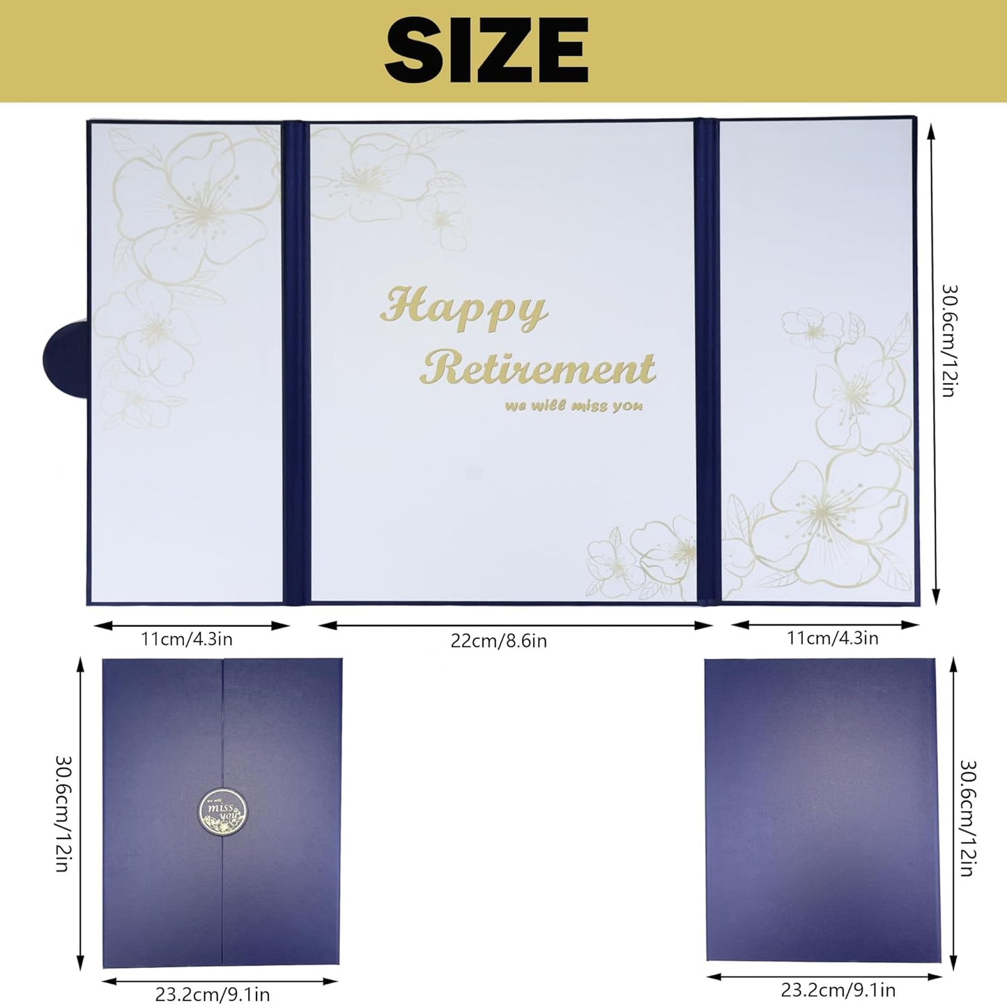 Retirement Party Decorations, Retirement Card for Man Woman, Blue Gold Farewell Guest Book Alternative, Happy Retirements Gifts Signature Board Book for Farewell Party Supplies (Blue)