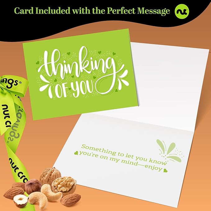 NUT CRAVINGS Gourmet Collection - Thinking of You, Nuts Gift Basket with Thinking of You Ribbon + Greeting Card in Reusable Wooden Tray (12 Assortments) Food Arrangement Healthy Snack Food Assortments