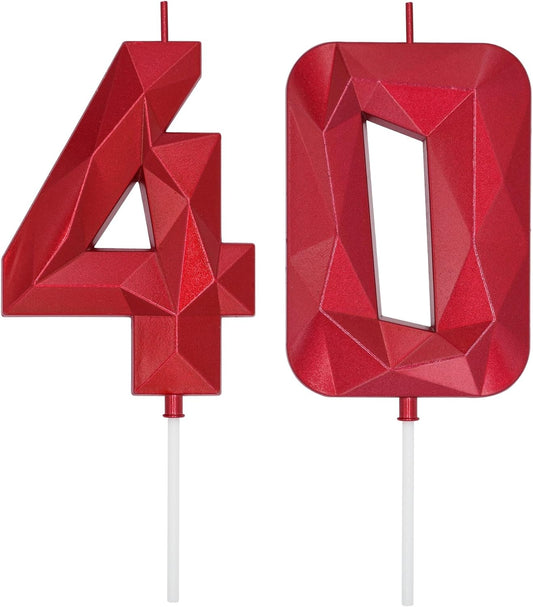 DERVENTA Large Birthday Candle Number 3D Red 3.7 inch Party Celebration Anniversary Decoration Cake Topper 1 Piece (Number 40 Red)
