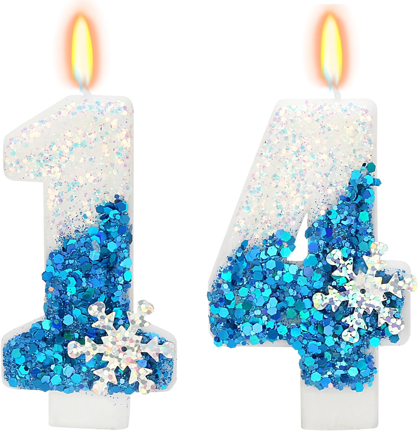 Snow Themed Birthday Candles, 14th Birthday Candle for Party Supplies, Winter Birthday Party Supplies, 2.76 inch Number 14 Candle Cake Topper Decoration (Number 14)