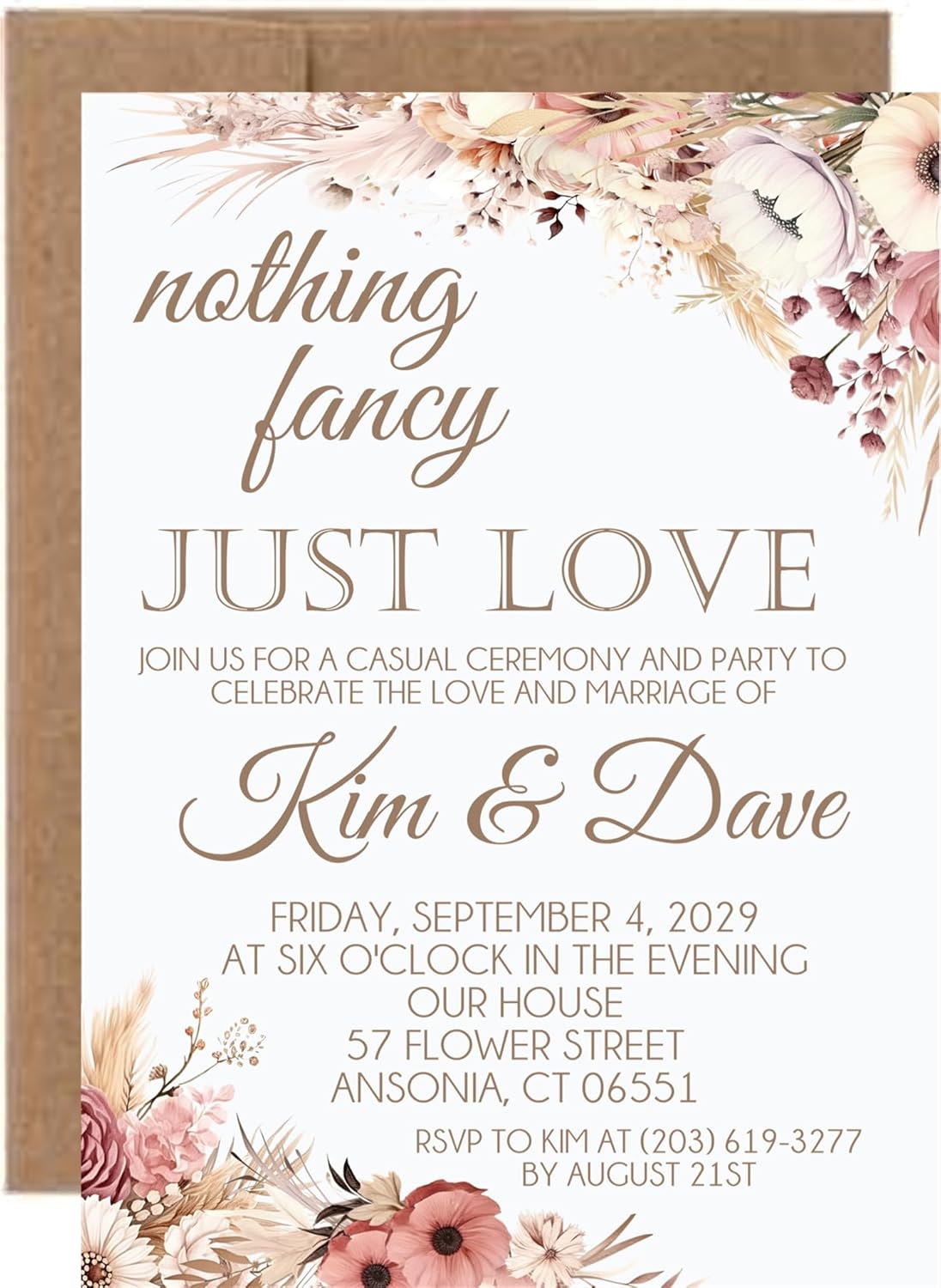 Boho Wedding Inviations, Set of 12 - Pampas Grass Wedding Invitations With Envelopes, Boho Pampas Wedding Invitation (Pampas Grass)