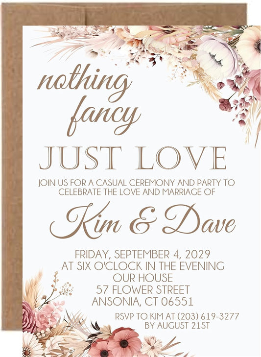 Boho Wedding Inviations, Set of 12 - Pampas Grass Wedding Invitations With Envelopes, Boho Pampas Wedding Invitation (Pampas Grass)