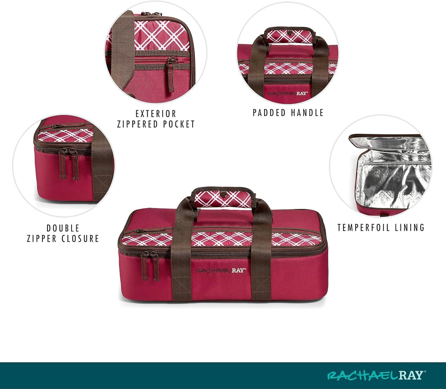 Rachael Ray Lasagna Lugger, Thermal Insulated Casserole Carrier for Hot or Cold Food, Lugger Tote for Potluck, Parties, Picnic, and Cookouts, Fits 9" x 13" Baking Dish