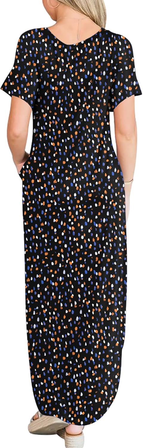 ANRABESS Womens Summer Maxi Dress Short Sleeve Casual Loose Long T Shirt Dresses Split Vacation Beach Sundress Travel Outfits