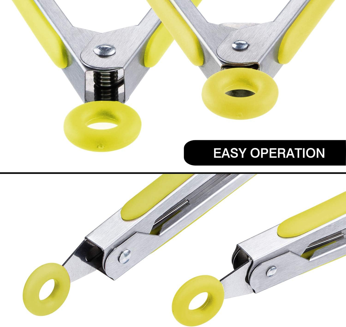 MSY BIGSUNNY Kitchen Food Tongs with Silicone Tips,7 Inch Serving Tongs for Grilling,Locking,BBQ Set of 3 (Yellow)