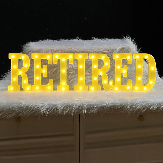 7 Pcs Retired Large LED Letter Sign LED Lights Battery Powered Table Decoration for Happy Retirement Party Decorations