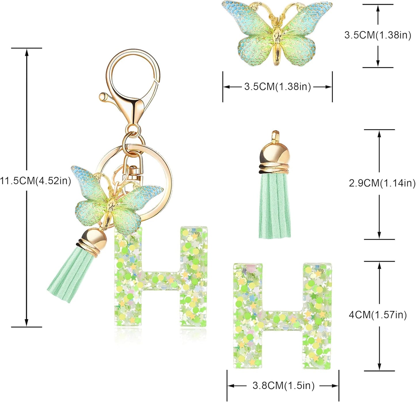 Fashion Alphabet Initial Letter Keychain Tassel Butterfly Pendant Key Ring for Purse Handbags Women Girl