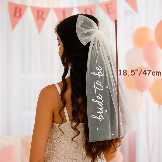 Bride to Be Bow Veil with Pearls, TWPER White Bridal Hair Bow Clip with Veil for Bachelorette Party, Bridal Shower, Wedding Morning, Engagement Photo Accessory