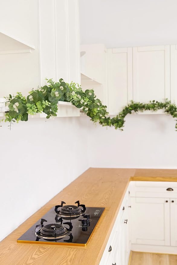 6FT Greenery Eucalyptus Garland, Spring Eucalyptus for Home Decor Wedding Garland for Table Centerpieces & Wedding Arch Floral Arrangements 6FT Real Touch Silk Stems