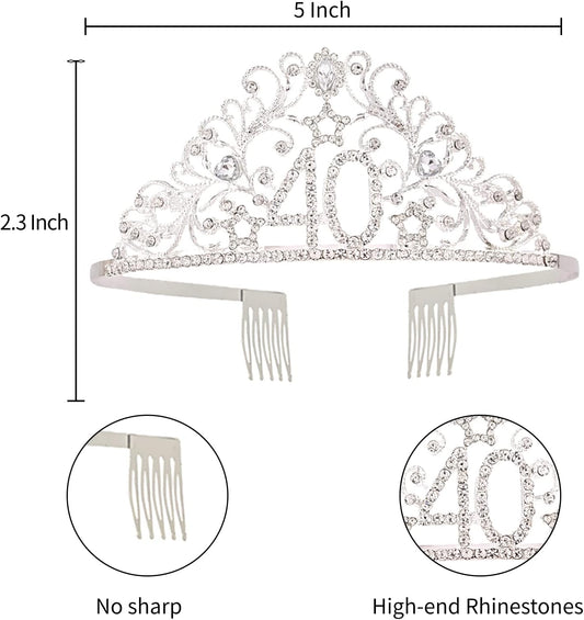BRT Bearingshui 40th Birthday Sash and Tiara for Woman - Queen Sash for 40th Birthday Party Favor Supplies
