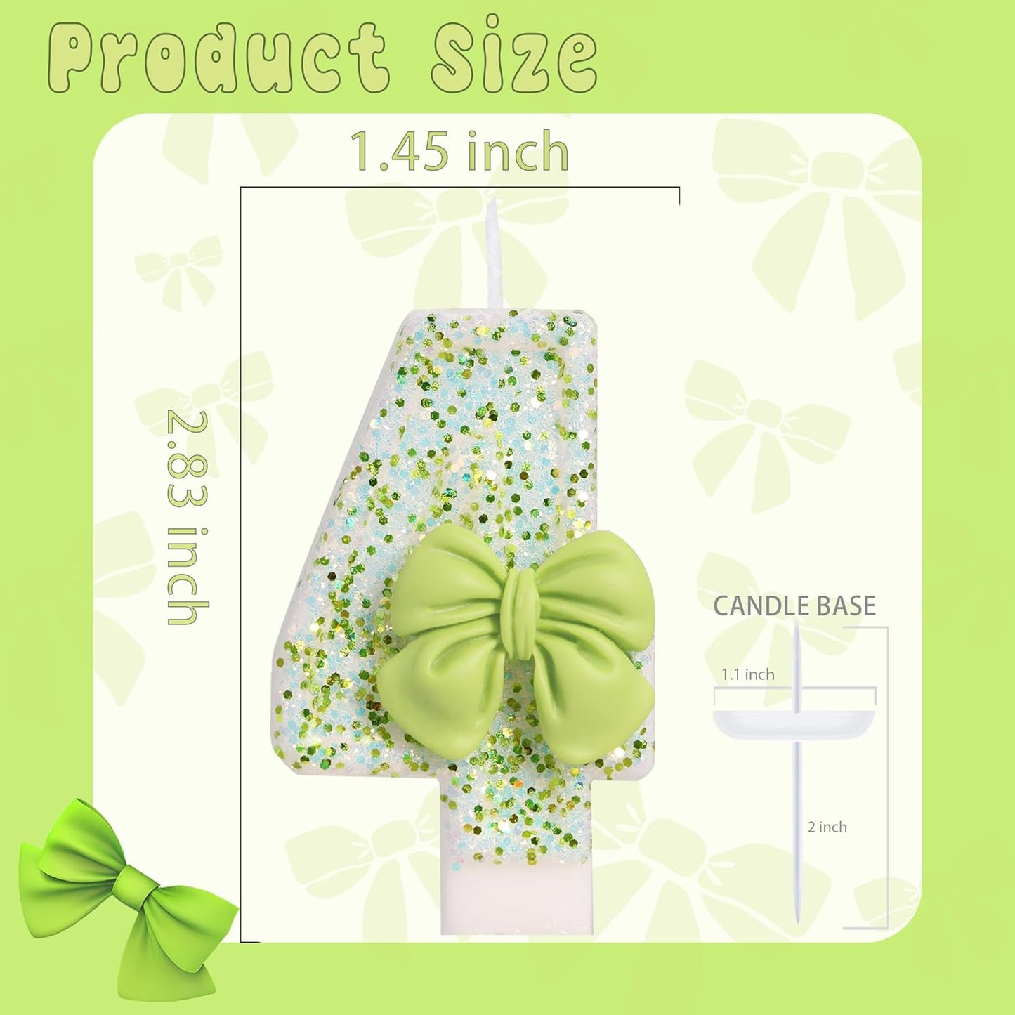 Birthday Candle for Cake, Green Bow Number Cake Candles, 2.76 inch Cake Topper Decoration for Birthday Party (Number 4)
