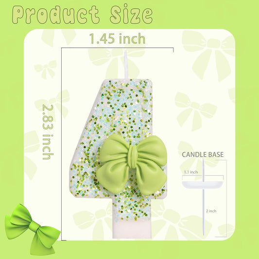 Birthday Candle for Cake, Green Bow Number Cake Candles, 2.76 inch Cake Topper Decoration for Birthday Party (Number 4)