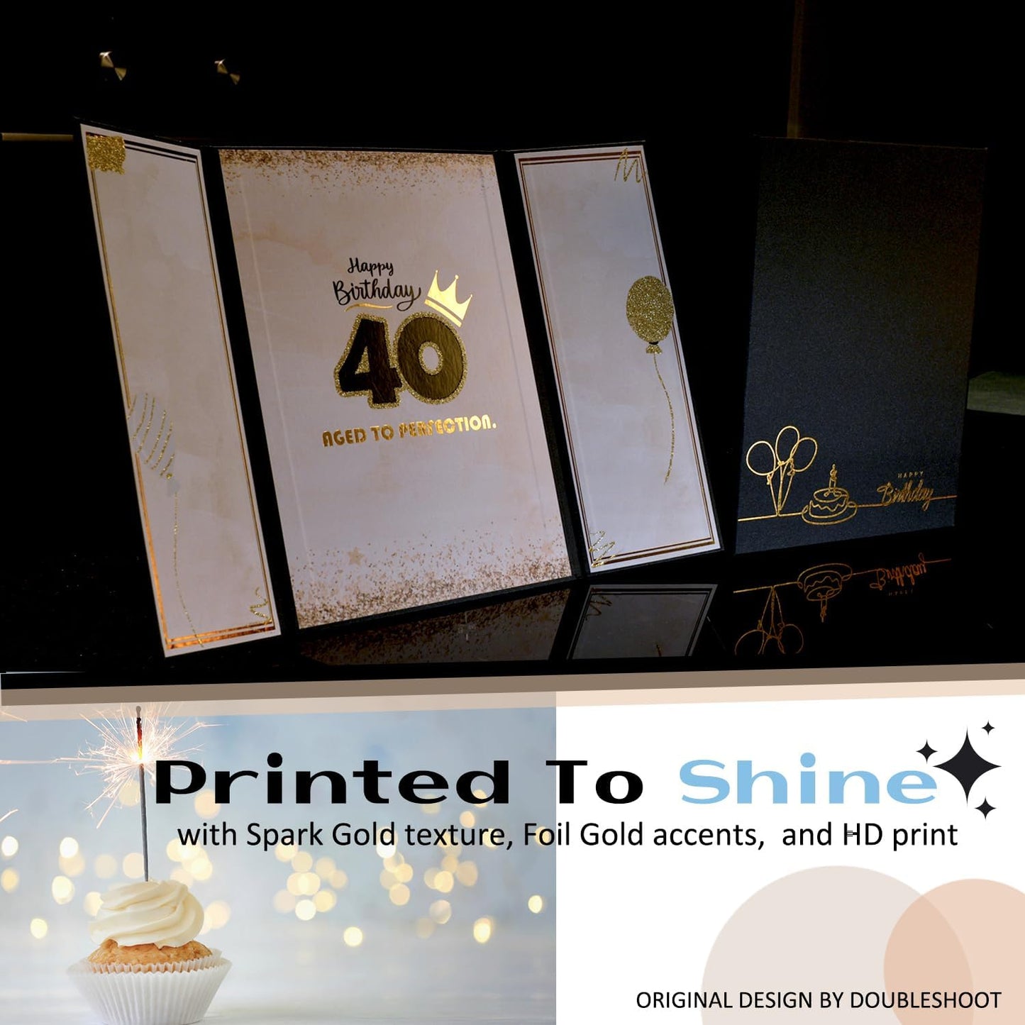 40th Birthday Guest Book – Foldable Black and Gold Sign-in Poster Board Keepsake for Men or Women – Spark Foil Printed Gift – 12x18 Inch Display – Aged to Perfection – Pen Not Included