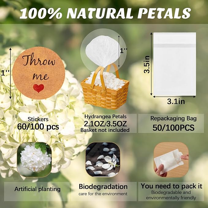 Wavwavw Biodegradable Confetti, Dried Hydrangea Flower Petals with Throw Me Stickers Wedding Confetti Biodegradable Flower Petals for Wedding Ideas Valentines Day Decor(White,103 Pcs)