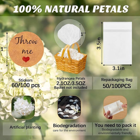 Wavwavw Biodegradable Confetti, Dried Hydrangea Flower Petals with Throw Me Stickers Wedding Confetti Biodegradable Flower Petals for Wedding Ideas Valentines Day Decor(White,103 Pcs)