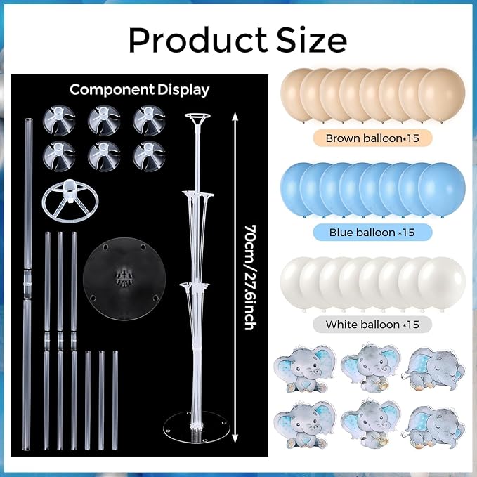 6 Sets Balloon Stand Kit for Table Elephant Baby Shower Tables Centerpiece with Balloon It's a Boy Baby Shower Decor for Elephant Theme Gender Reveal Birthday Party Decoration Supplies