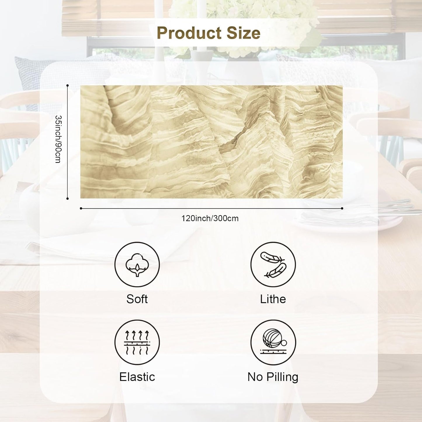 10 Pack Beige Cheesecloth Table Runner 35x120 Inch 10Ft Rustic Gauze Cheese Cloth Table Runner Sheer Cheesecloth Table Runners for Wedding Party Bridal Shower Decoration