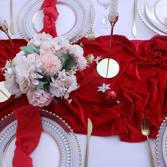 Velvet Table Runner ,Soft Luxurious Fall Table Runners 120 Inches Long,for Wedding Bridal Shower Thanksgiving Christmas Decoration,20*120 Inches, Red