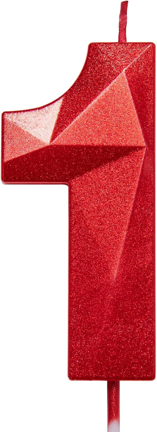 2.75in Tall 3D Diamond Shape Bright Red 1 Candles, Red Color Happy Birthday Cake Toppers Decorating and Celebrating for Adults/Kids Party/Family Baking (Bright Red Diamond Shaped 2.75in Number 1)