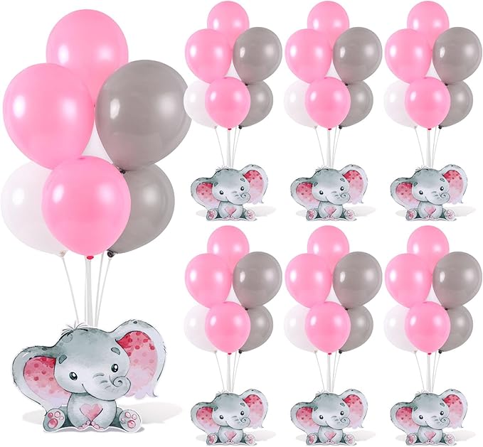 4 Sets Elephant Baby Shower Balloon Stand Kit for Tables Elephant with Balloon Centerpieces Party Decor for Girls 3D Table Decoration for Kids Party Baby Shower Photo Props Supplies