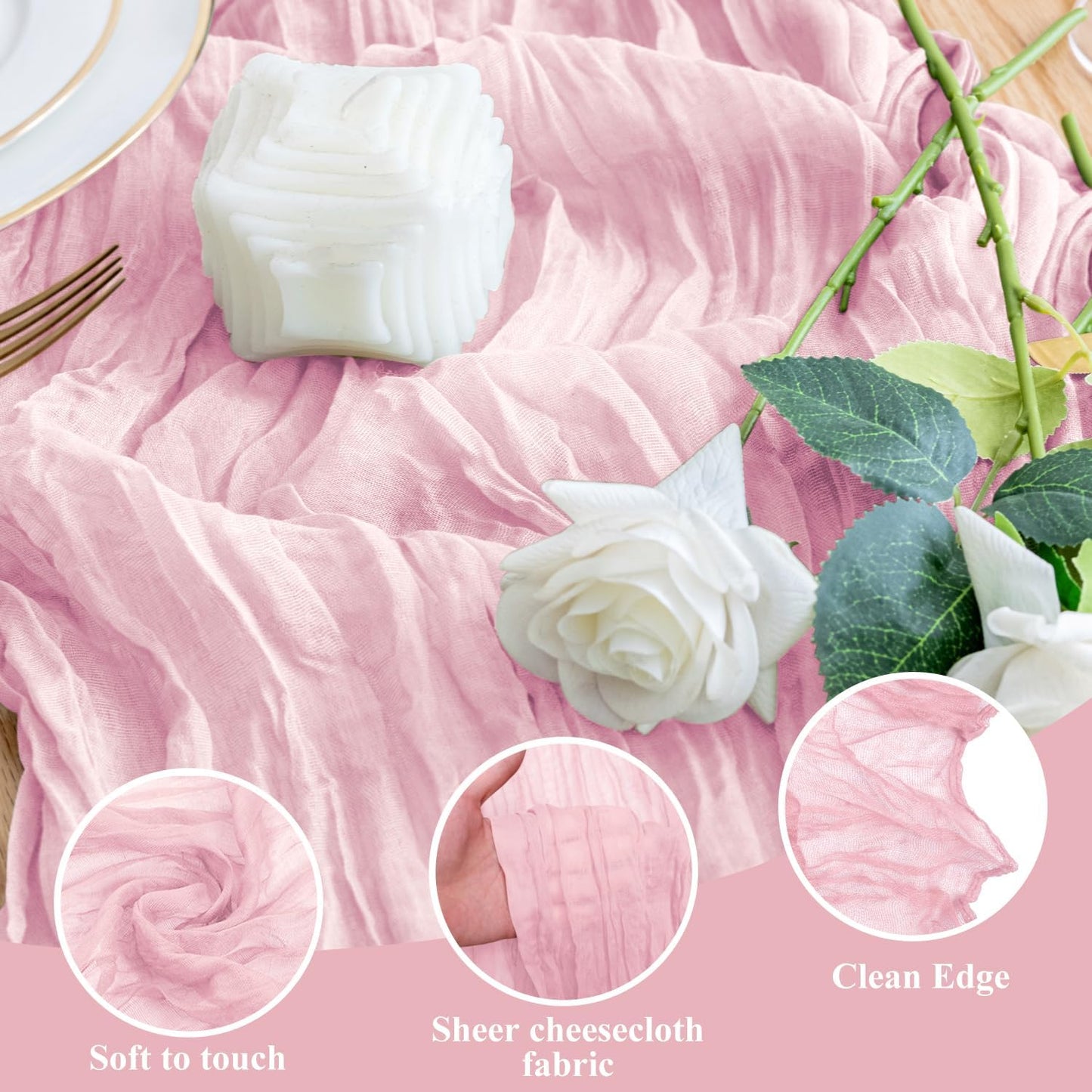 Wokceer Cheesecloth Table Runner 10FT Blushing Pink Boho Gauze Cheese Cloth Table Runner for Party Wedding Spring Easter Rustic Sheer Runners for Baby Bridal Shower