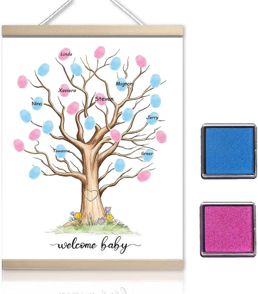 Gender Reveal Fingerprint Tree Canvas Guest Books, Gender Reveal Party Decorations Gifts Ideas, Baby Shower Party Gender Reveal Games for Guests(12x15in)