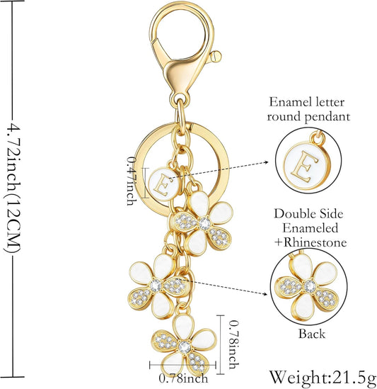 XGALBLA Cute Flower Crystals Rhinestone Initial Letter Keychain for Women, Bag Charms Bling Sparkly Enameled Keychain Handbag