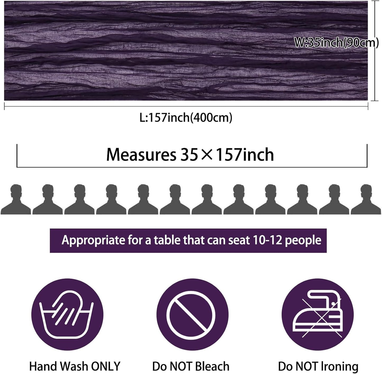 12 Pack 13Ft Cheesecloth Table Runner 35x157 Inch Boho Gauze Table Runner Cheese Cloth Long Rustic Table Runners for Wedding Bridal Shower Birthday Party Table Decor (Dark Purple)