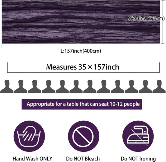 12 Pack 13Ft Cheesecloth Table Runner 35x157 Inch Boho Gauze Table Runner Cheese Cloth Long Rustic Table Runners for Wedding Bridal Shower Birthday Party Table Decor (Dark Purple)
