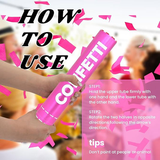 Confetti Cannon Pink Biodegradable Confetti Poppers 12Pack Party Poppers Confetti Shooters Pink Sticks for Wedding Graduation Engagement Anniversary Bridal Shower Valentines Day Birthday