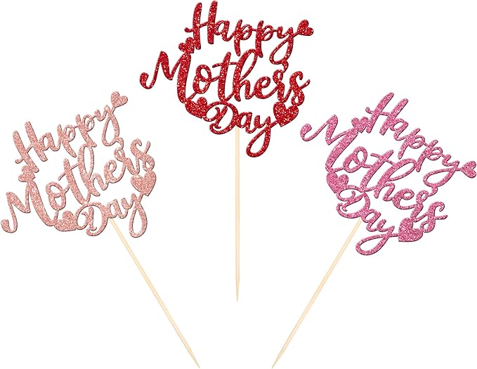 12 PCS Happy Mother's Day Centerpiece Sticks Double Sided Glitter Love Mother Best Mom Centerpieces for Happy Mother's Day Theme Table Flower Decorations Women Birthday Party Supplies Colorful