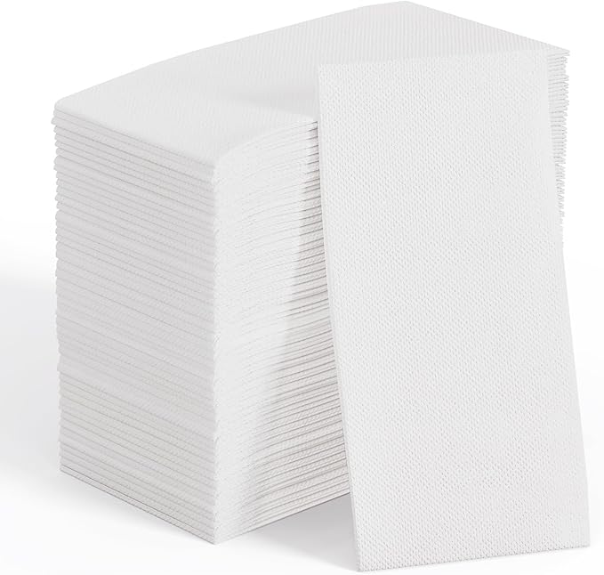 JOLLY CHEF 200 Pack Disposable Paper Napkins, Soft Bathroom Napkins for Guests, 2-Ply White Paper Hand Towels for Halloween, Wedding, Thanksgiving